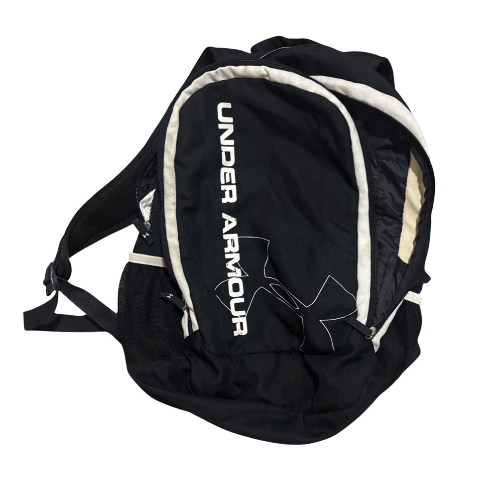 Under Armour Black White Logo Backpack School Sports Bag with Laptop Sleeve